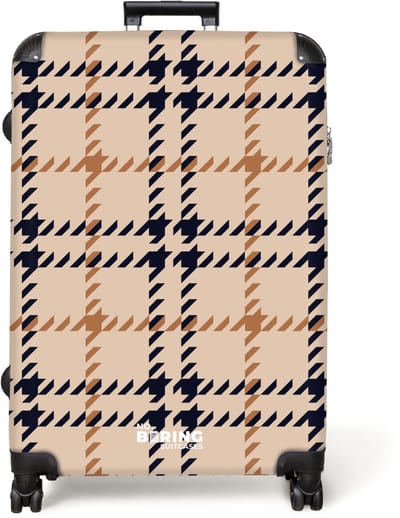 NoBoringSuitcases.com® - Koffer groot - Reiskoffer lichtgewicht - Beige ruitpatroon met visgraatlijnen in zwart en bruin - Rolkoffer met 4 wielen - Grote trolley XL - 98 liter bagage