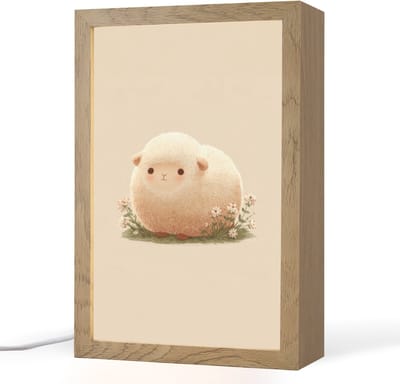 Nachtlampje 20x30 cm - Kinder lampje - Schaap - Beige - Bloemen - Tafellamp kinderkamer - Slaapkamer lamp - Bedlamp kinderen - Kinderlampje stopcontact - Wandlamp babykamer - Nachtlampjes