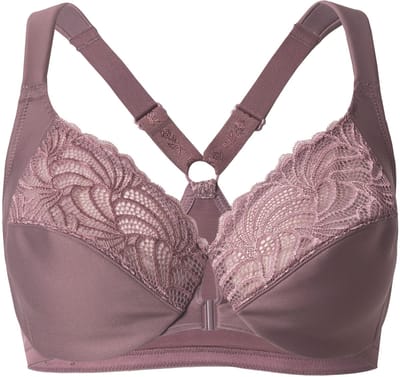 Ulla Popken - Dames - Beugelbeha kant zachte cups voorsluiting - Aarde - Maat 95C