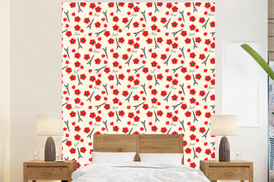 Behang - Fotobehang Patronen - Parijs - Eiffeltoren - Bloemen - Breedte 225 cm x hoogte 280 cm