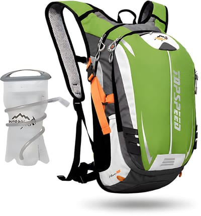 CarryQuest® - 18L Hydratatie Rugzak + 2L Waterzak - Waterafstotende Nylon Fietsrugzak met Reflecterende Strepen, Fluit & Elastische Flessenhouders - 45x24x15 cm - Groen