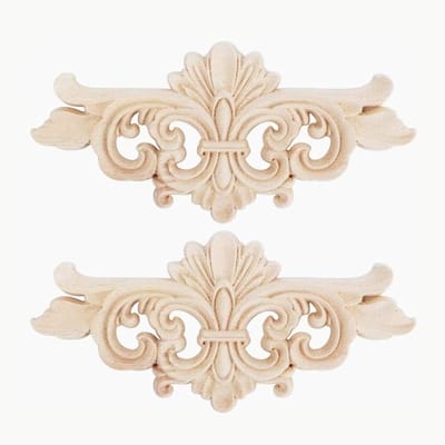 Set van 2 Bloem Motief Houten Onlay Applicaties voor Meubel Decoratie en Deuren (16 x 7,5 cm)