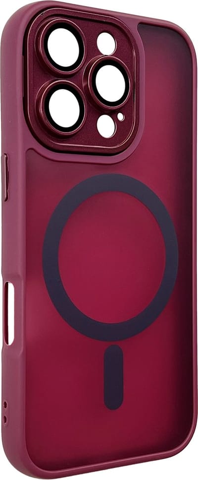 Casemania Hoesje Geschikt voor Apple iPhone 16 Pro - Bordeaux - Matte Armor Back Cover met Camera Bescherming - Geschikt voor MagSafe