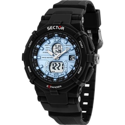 Sector Ex-09 Herenhorloge met siliconen band, blauwe wijzerplaat en quartz uurwerk R3251296001 gray