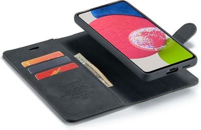 CaseMania Bookcase hoesje geschikt voor Samsung Galaxy A53 - Effen Zwart - Kunstleer - 2-in-1 Magnetisch Uitneembaar Design