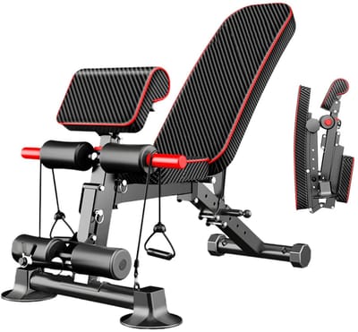 NordHaus Fitnessbank Zwart - Halterbank - Trainingsbank - Verstelbare Rugleuning met 15 Oefeningen - 350 kg