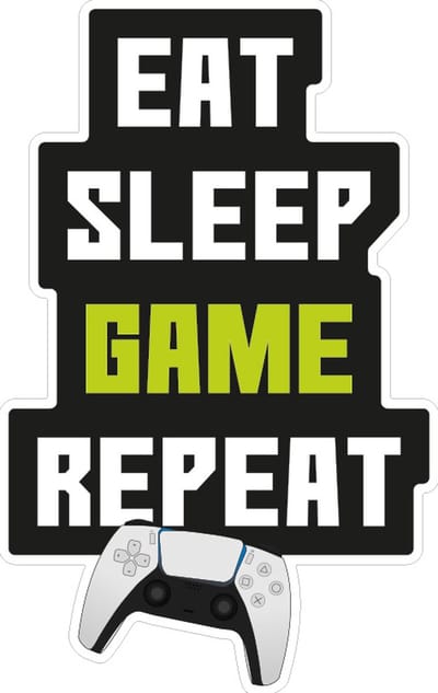 Muursticker "Eat, Sleep, Game, Repeat" | Gameroom sticker PS5 | Deursticker gamer |