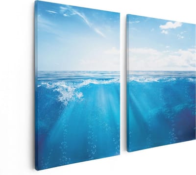 Artaza Canvas Schilderij Tweeluik Helder Blauwe Zee Onder Water - 80x60 - Foto Op Canvas - Canvas Print