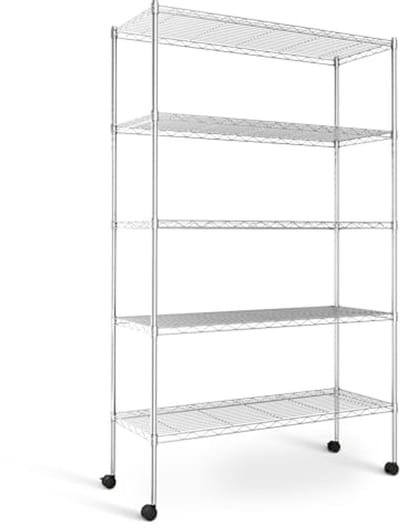 Heavy Duty 5-Tier Opslag Rek met Zwenkpoten - 1200LB Capaciteit en Gereedschaploze Montage