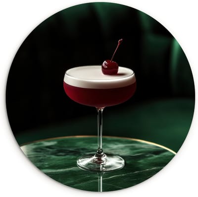 WallCircle® Wandcirkel 30x30 cm - Muurcirkel Kers - Cocktail - Rood - Marmer - Muurdecoratie woonkamer - Wanddecoratie keuken - Kamer decoratie accessoires - Ronde schilderijen