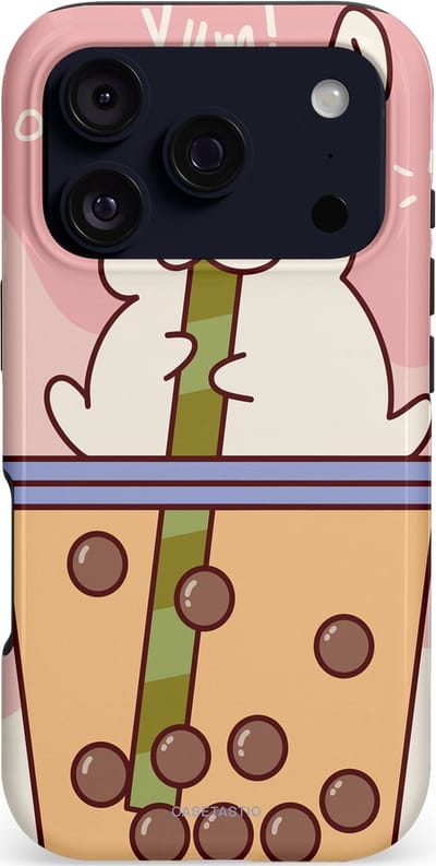 Casetastic hoesje geschikt voor Apple iPhone 17 Pro - MagSafe - Dubbellaagse bescherming - Bubble Tea Genot - Fashion Case - Lichtroze Zand Lichtgrijs Perzik