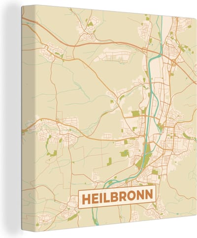 Canvas Schilderij Stadskaart - Heilbronn - Kaart - Vintage - Plattegrond - 20x20 cm - Wanddecoratie