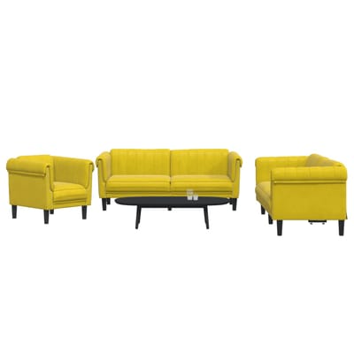 Vidaxl 3-Cz. Zetelset, Geel, Bekleed met Fluweel