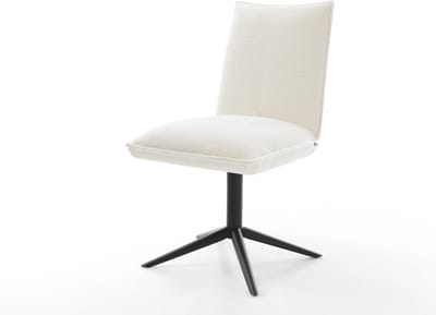 Eetkamerstoel Lelio-Flex kruispoot zwart bouclé zacht beige 360° draaibaar rocker-functie pocketveer kern