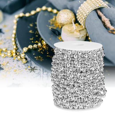 Cordon de Perles Artificielles Fausse Perle de 20m pour Sapin de Noël Rideau de Mariage Décoration DIY Argent argenté
