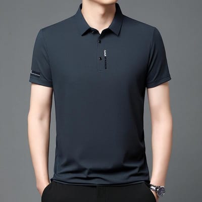 Hommes D'été Nouveaux hommes T-shirt à manches courtes En Soie Glacée respectueux de La Peau Revers Affaires Décontracté Polo T-shirt Pour Hommes XXXXL black