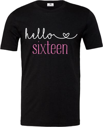 Hello sixteen shirt-zwart-roze-wit-Maat S