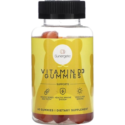 Sunergetic, gummies de vitamine D3, fraise, pêche et mangue, 60 gummies