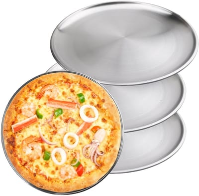 Dailygoods- Pizzaplaat 30 cm - Set van 4 - Ronde Pizzavorm - Roestvrij Staal - Vaatwasmachinebestendig - Geschikt voor Oven - Pizzabakplaat