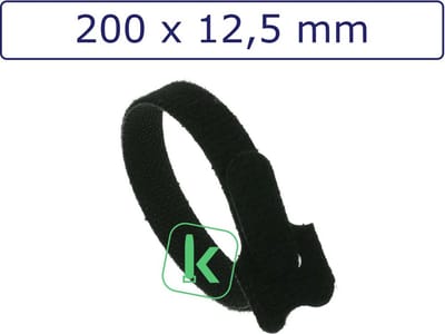 PRO-TIE® - Klittenband Tyraps, kabelbinders 200 x 12,5 mm Zwart UV bestendig (Zak 10 stuks) (tiewrap/tyrap/tie-wrap/bundelbandje/colsonbandje/)
