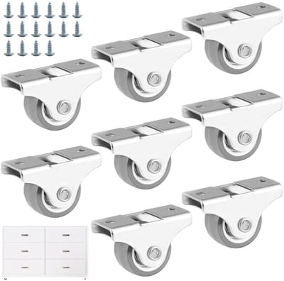 Set van 8 rubberen meubelwielen 25 mm - niet draaibaar, ideaal voor gereedschapskisten en meubels, met schroeven voor eenvoudige montage