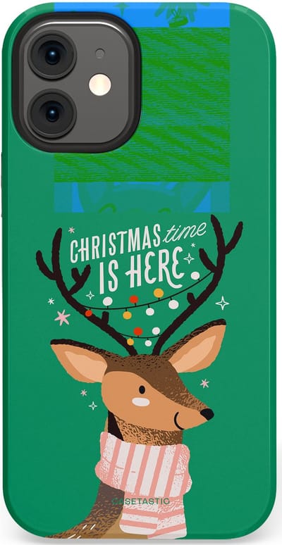 Casetastic hoesje geschikt voor Apple iPhone 12 Mini - Dubbellaagse bescherming - Rudolf het Rendier op het groen - Fashion Case - Turquoise Perzik Donkergroen
