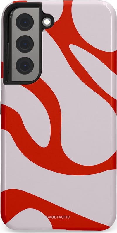 Casetastic hoesje geschikt voor Samsung Galaxy S22 - Dubbellaagse bescherming - Oranje Witte Pebbel Stenen - Fashion Case - Lichtgrijs Rood