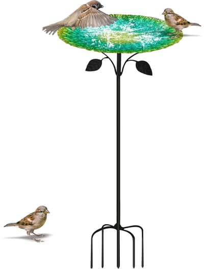 Vogelbad, vogelbad voor tuin, staand vogelbad, 83 cm, met 5-puntige sokkel, metalen vogelbakkin, kom, waterbad voor buiten, staande voederschaal voor vogels