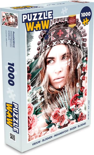 Puzzel Vrouw - Bloemen - Indianentooi - Rozen - Bloemen - Legpuzzel - Puzzel 1000 stukjes volwassenen