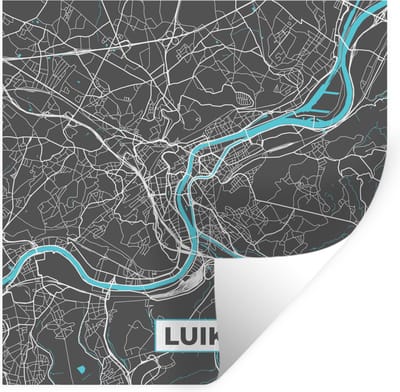 Muurstickers - Sticker Folie - België – Luik – Stadskaart – Kaart – Blauw – Plattegrond - 100x100 cm - Plakfolie - Muurstickers Kinderkamer - Zelfklevend Behang XXL - Zelfklevend behangpapier - Stickerfolie