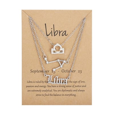 Bixorp Stars Set van 3 Weegschaal / Libra Kettingen - Zilverkleurige Ketting op Cadeau Kaartje - Sterrenbeeld / Zodiac Sieraden Set