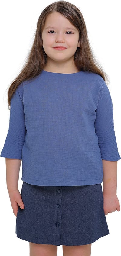 RobyKris Meisjes Blouse - Katoenen mousseline - Blauw - Maat 98-104