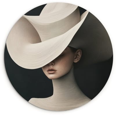 WallCircle® Wandcirkel 120x120 cm - Muurcirkel Vrouw - Golvende - Hoed - Muurdecoratie woonkamer - Wanddecoratie slaapkamer - Kamer decoratie accessoires - Ronde schilderijen XXL