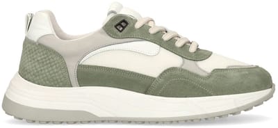Manfield - Heren - Groene leren sneakers met suède details - Maat 40