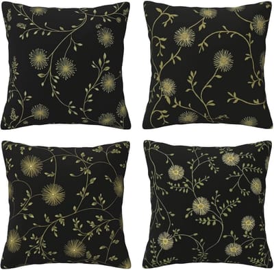 Kussenhoezen voor bank, 65 x 65 cm, set van 4, fluwelen kussensloop met verborgen ritssluiting, zwarte achtergrond met gele bloemen, vierkant, voor bank, woonkamer, slaapkamer en stoel