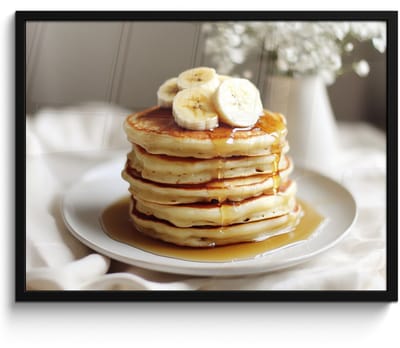 Fotolijst inclusief poster - Posterlijst 70x50 cm - Posters - Pannenkoeken - Banaan - Siroop - Wit - Beige - Foto in lijst - Keuken decoratie muur - Wanddecoratie accessoires - Muurdecoratie - Schilderijen