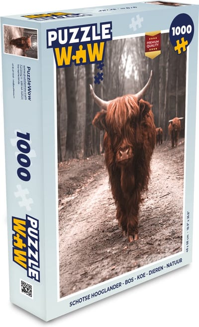 Puzzel Schotse hooglander - Bos - Koe - Dieren - Natuur - Legpuzzel - Puzzel 1000 stukjes volwassenen