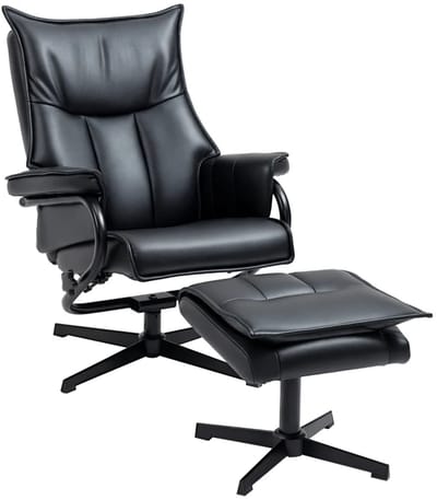 Relaxfauteuil met Voetenbank - Fauteuil - Moderne Relaxstoel - Kantelbaar tot 135° - Verstelbare Rugleuning - 360° Draaibaar - tot 120 kg - Relaxstoel - Ligstoel - TV Stoel - Loungestoel - Leesstoel - Zwart