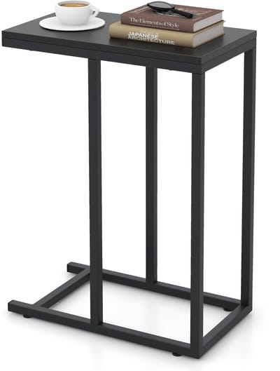 COSTWAY Bijzettafel C-vorm, banktafel met metalen frame, koffietafel voor woonkamer, slaapkamer, kleine ruimtes, salontafel voor bank en bed, laptoptafel, 45,5 x 25,5 x 64 cm (zwart)