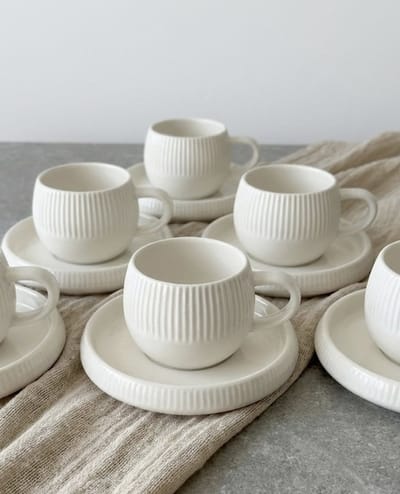 Bavary – koffieset – Chubby Lines – 12-delig – 200 ml – 6 kopjes en 6 schotels
