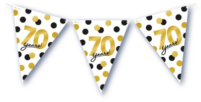 BTH – 70 Jaar Vlaggenlijn – Wit-Zwart-Goud – 6 m Verjaardag Decor – 70 Jaar Celebration Feest Versiering – Slinger