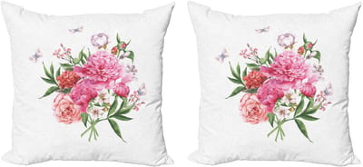 ABAKUHAUS Decoratieve kussenhoezen met bloemenprint, 2 stuks, vintage boeket, 45x45 cm, meerkleurig