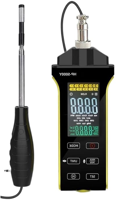 Digitale Anemometer - Luchtmeetsysteem - Luchtstroming Meten - 3-in-1 Metingen - 0.1-30 M/S - Zwart