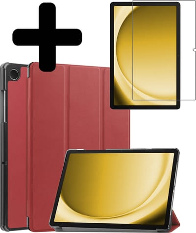 Hoes - Geschikt voor Samsung Galaxy Tab A9 Plus - Met Screenprotector - Trifold Bookcase - Hard Cover - Hardcover Book Case - Tablet Hoesje - Donkerrood