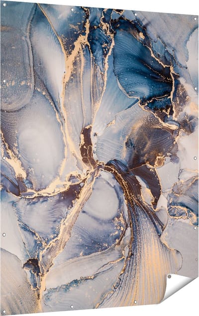 Gards Tuinposter Abstracte Luxe Kunst - Zwart met Goud - 120x160 cm - Tuindoek - Tuindecoratie - Wanddecoratie buiten - Tuinschilderij