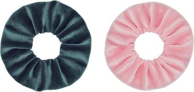 Jumalu scrunchie velvet haarwokkel haarelastiekjes - groenblauw en lichtroze - 2 stuks