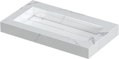 INK Pitch wastafel in keramische slab met drain en front en side skirts zonder kraangat 80x45x9cm, statuario glans