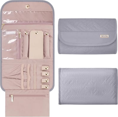 TBTOTRA Reizen Sieraden Houder Organizer Case - Opvouwbare Sieraden Opbergrol voor Oorbellen Kettingen Ringen Armbanden Broches, Roze