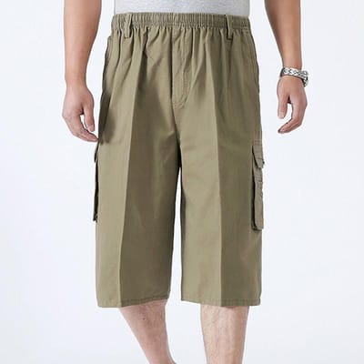 Zomerse Casual Katoenen Shorts met Zeven Punten voor Middelbare Leeftijd en Ouderen L beige