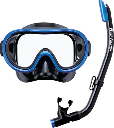 ReefTourer Duikbril met Snorkel Kinderen – Siliconen – Snorkel ademt makkelijk – Gehard glas – Zwart/Blauw – RC-0203 BK/MB